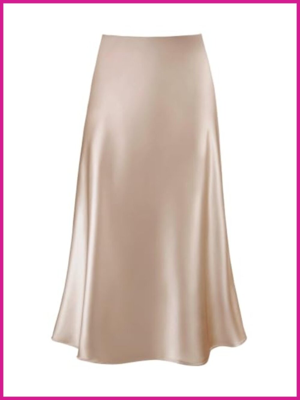 Satin A-Line Midi Skirt High Waisted Ruffle Hem Flared